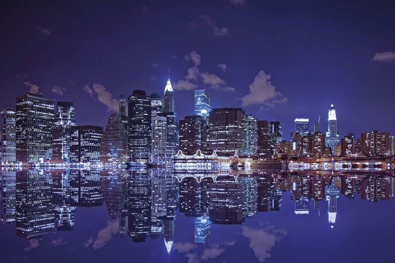 Carta da parati New York, Manhattan Inferiore Riflessa